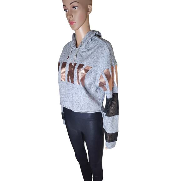 Victoria Secret Pink gray cotton blend graphic hoodie sweatshirt Size SP - Picture 2 of 6